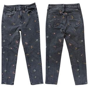Driftwood Giselle Gray-ish Black High Rise Floral Embroidered Jeans Size 26